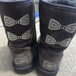 UGG navy blue Swarovski crystal bow boots